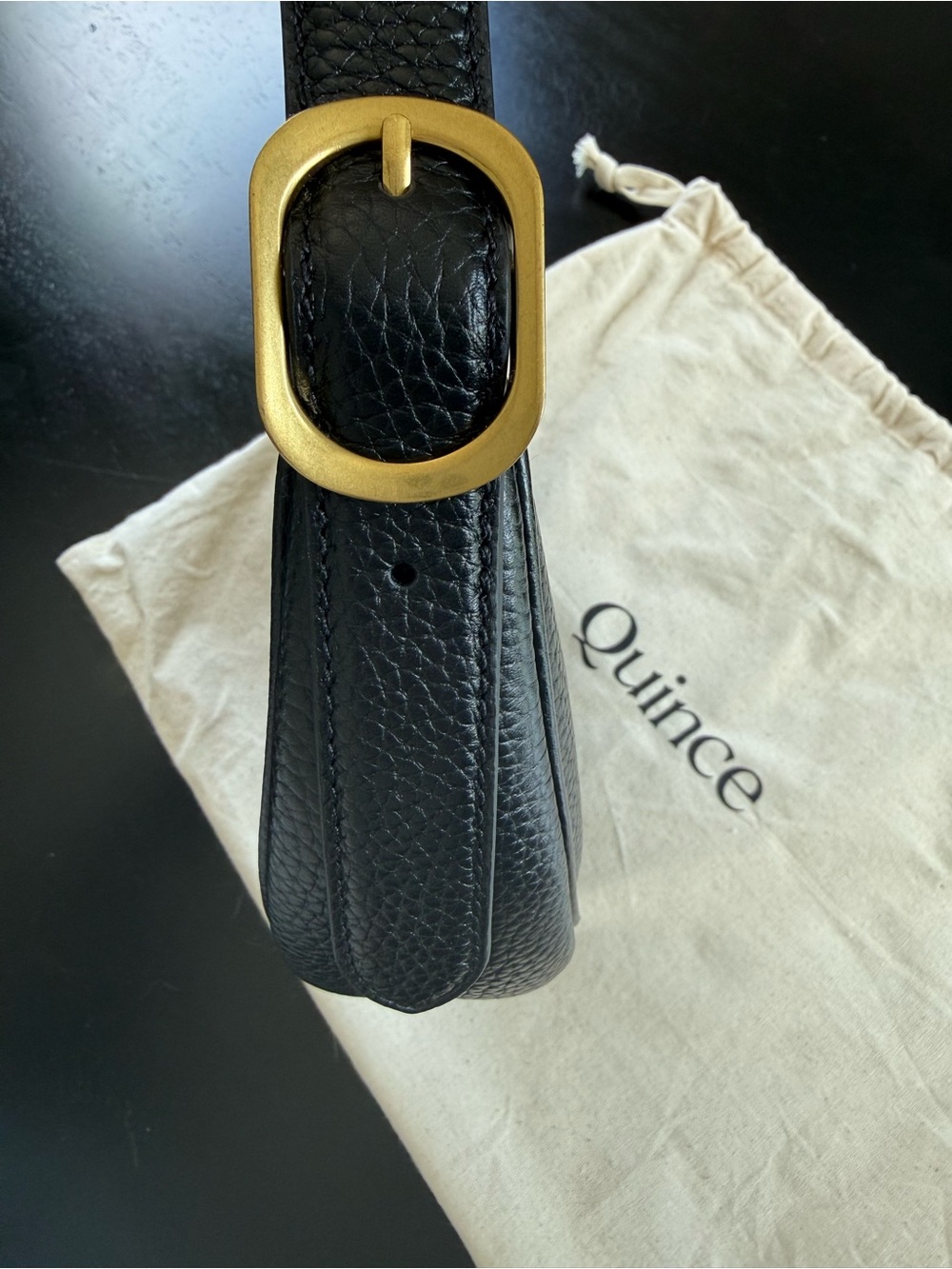 Quince Black Crescent Leather Shoulder Bag - Picture 4 of 9